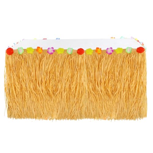 YILANJIN Gras Tischrock Hawaii, Hawaii Deko Tropische Deko Tischrock für Sommerparty, Hawaii Party, Beachparty, Wasserfeste Plastik Tischdekoration, Natürliches Strohgelb, 275 * 60CM von YILANJIN