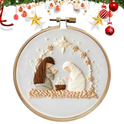 YILCER Weihnachten Stickerei Kit, Stickerei Kit, DIY Erwachsene Kreuzstich Kits, Stickerei Kit für Anfänger, Weihnachten Stickerei Kits für Erwachsene Anfänger Starter, Frohe Weihnachten (Krippe) von YILCER