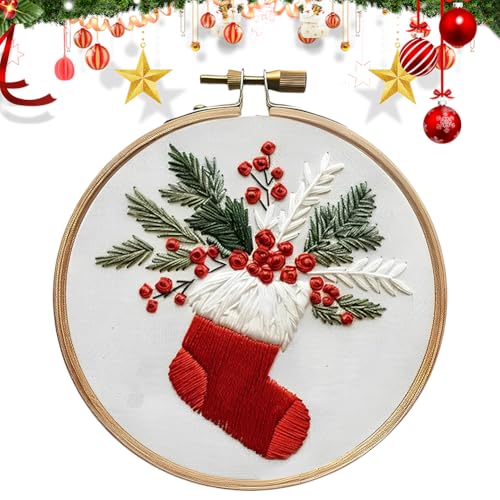 YILCER Weihnachtsstickerei-Kit, Stickset, DIY Kreuzstich-Kits für Erwachsene, Stickset für Anfänger, Weihnachtsstickerei-Kits für Erwachsene Anfänger, Frohe Weihnachten (Strumpf) von YILCER