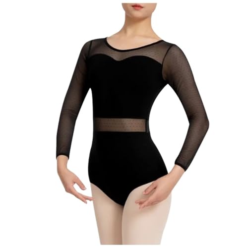 YILWPV Ballettkleidung Damen Ballettanzug for Erwachsene, Netzstoff, Ballettoverall mit Wassertropfen-Rücken, langärmeliger Ballettkleidung, Body Für Ballett(XL) von YILWPV