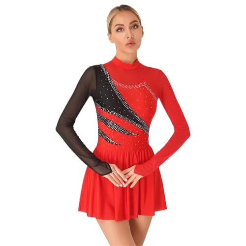 YILWPV Ballettkleidung Eleganter Ballettanzug for Damen, bequemes Trikotkleid mit transparentem Netzstoff, Ballettkleider for Auftritte Für Ballett(Red,M) von YILWPV