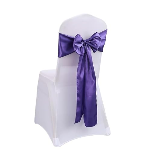 YILWPV Stuhlschärpen 10 Pcs Satin Stuhl Schärpe Hochzeit Stuhl Bogen Schärpe for Decor Elegante Bankett Stuhl Abdeckung Band Für Party(Deep Purple) von YILWPV