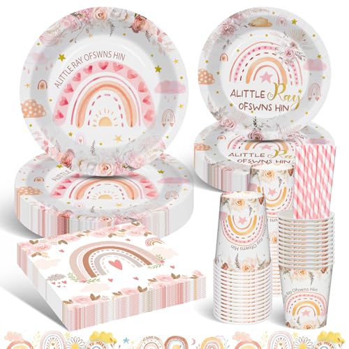 YIMAKJ Babyparty Deko Junge Mädchen Partygeschirr Set, Regenbogen Deko, Baby Shower Deko Mit Papier Teller Becher Servietten Strohhalme Für Baby Shower Geburtstag, Babyshowerparty Deko(10 Gäste） von YIMAKJ