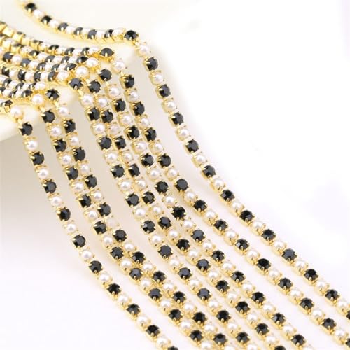 2mm 10Yards Perle Kupfer Strass Halskette Basis Tasse Perlenkette Trim für Handwerk Nähen DIY Für nähen(Black - Gold,2mm) von YIMEIYA