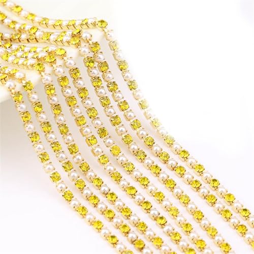 2mm 10Yards Perle Kupfer Strass Halskette Basis Tasse Perlenkette Trim für Handwerk Nähen DIY Für nähen(Citrine -Gold,2mm) von YIMEIYA