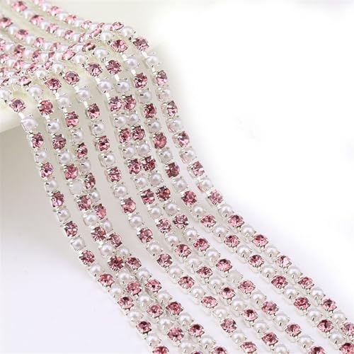 2mm 10Yards Perle Kupfer Strass Halskette Basis Tasse Perlenkette Trim für Handwerk Nähen DIY Für nähen(Lt.pink -silver,2mm) von YIMEIYA