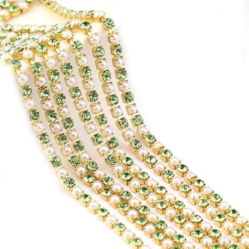 2mm 10yards Perle Kupfer Strass Halskette Basis Tasse Perlenkette Trim für Handwerk Nähen DIY Für nähen(Lt.green -Gold,2mm) von YIMEIYA