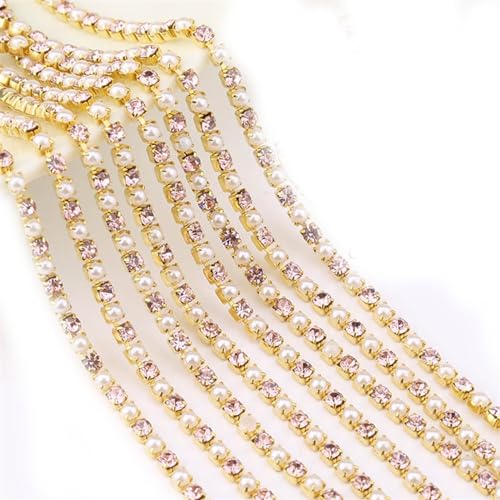 2mm 10yards Perle Kupfer Strass Halskette Basis Tasse Perlenkette Trim für Handwerk Nähen DIY Für nähen(Lt.pink - Gold,2mm) von YIMEIYA