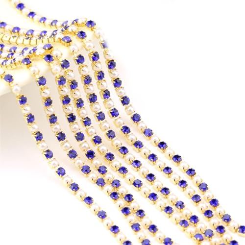 2mm 10yards Perle Kupfer Strass Halskette Basis Tasse Perlenkette Trim für Handwerk Nähen DIY Für nähen(Sapphire-Gold,2mm) von YIMEIYA