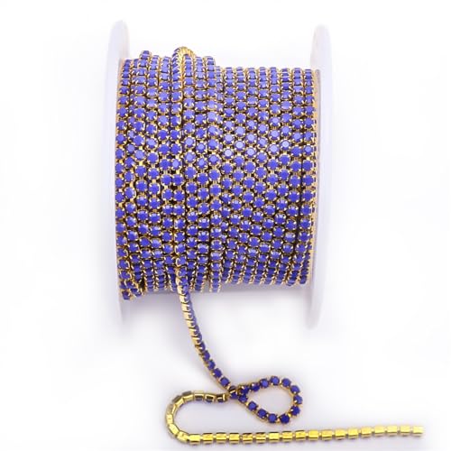 2mm Gold Glas Opal Strass Tasse Halskette Glitzer Kristall Strass trim für Handwerk Dekoration 10 Yards/Rolle Zum Nähen(Gold Saphir) von YIMEIYA
