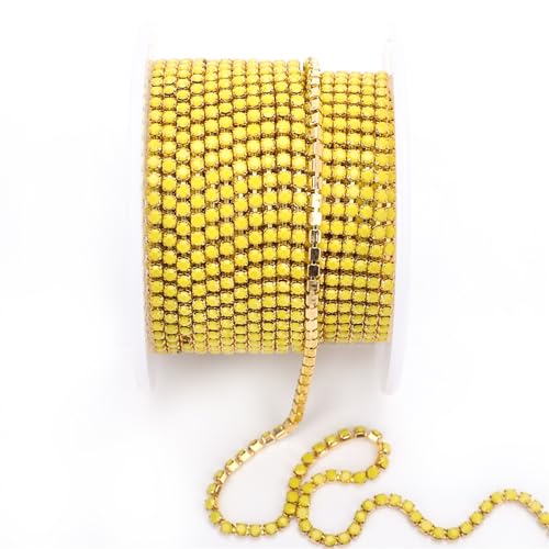2mm Gold Glas Opal Strass Tasse Halskette Glitzer Kristall Strass trim für Handwerk Dekoration 10 Yards/Rolle Zum nähen(Gold Citrine) von YIMEIYA