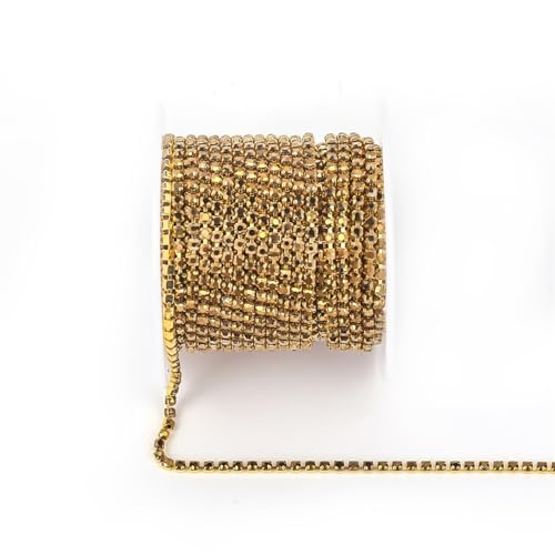 2mm Gold Glas Opal Strass Tasse Halskette Glitzer Kristall Strass trim für Handwerk Dekoration 10 Yards/Rolle Zum nähen (Gold Gold) von YIMEIYA