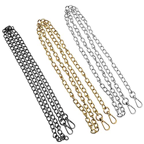 YINETTECH Ersatzkette für Handtaschen, Umhängetaschen, Geldbörsen, mit Schnallen, 119,2 cm, flach, Metall, Gold, Silber, Schwarz, 3 Stück von YINETTECH