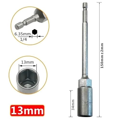 1 Stück Buchse 150 mm Sechskantmutter-Schraubendreher Bohrer-Adapter 5,5–19 mm Hülsendüsen-Adapter for pneumatische Elektroschrauber(13mm) von YINGDLEB