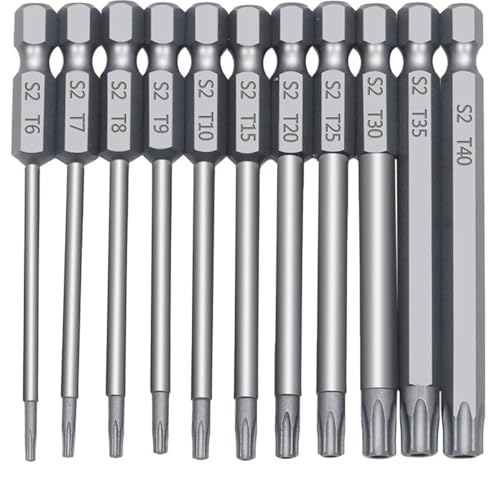 11/12PCS 1/4" Hex Bits Fahrer Manipulationssichere Sicherheitsbohrer Magnetische Bit Set Torx-schraubendreher Flachkopf F1FC 50/100mm(Length 100mm 11pcs) von YINGDLEB