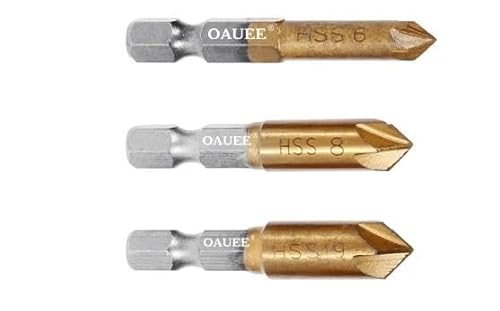 3/5/6-teiliges Senker-Bohrer-Set, 1/4 Zoll Sechskantschaft, HSS, 5 Nuten, Senker, 90 Grad, Holzfasenschneider, Fase 6 mm–19 mm(6-19mm) von YINGDLEB