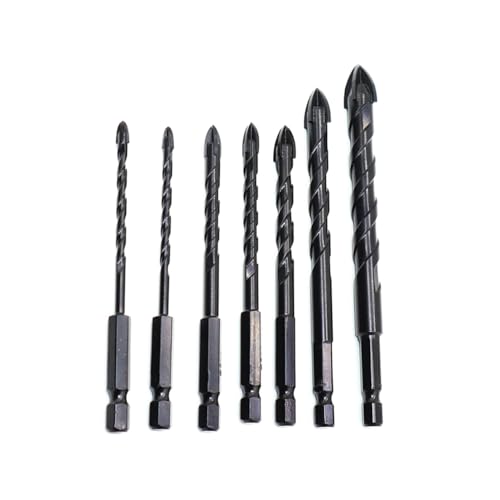 4/5/7 Stück 3–12 mm Kreuz-Sechskant-Fliesenbohrer-Set for Glas, Keramik, Beton, Lochöffner, Ziegel, harte Legierung, dreieckiges Bit-Werkzeug-Set(7Pcs 3-12mm) von YINGDLEB