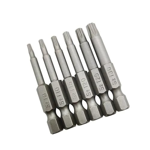 6 Stück 50 mm S2 legierter Stahl hohle magnetische Schraubendreher-Bits Torx-Kopf Schlitz T8 T10 T15 T20 T25 T30 von YINGDLEB