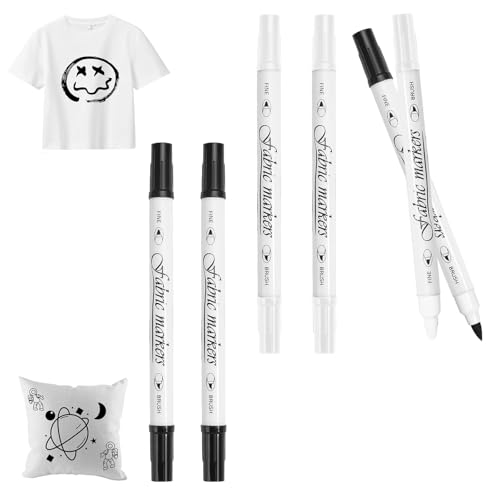 YINGLUOEU 6 Stück Acrylic Pens Waterproof White and Black Dual Tip Textile Markers Fabric Paints Washable for Painting T-Shirt Hats von YINGLUOEU