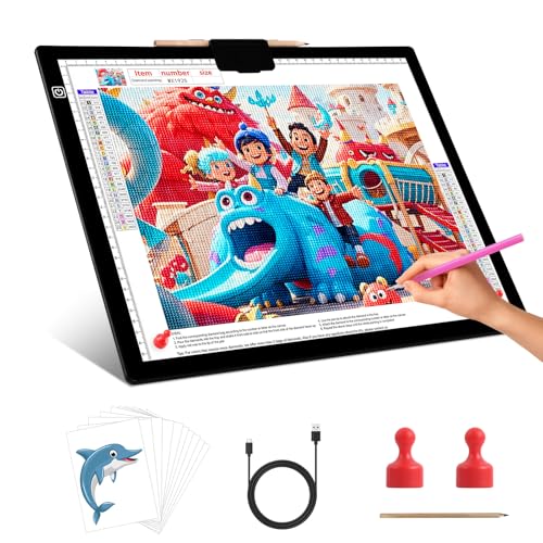 YINGWOND Leuchttisch A3 Licht Pad für Diamond Painting mit 2 Magneten Leuchtkasten A3 mit Clip USB-Stromkabel 6 Helligkeitsstufen Magnetisch Light pad für Diamond Painting/Zeichnung/Röntgenbetrachtung von YINGWOND