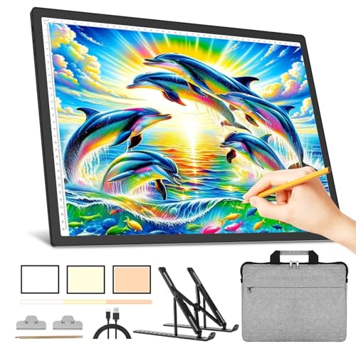 YINGWOND Leuchttisch A3 Wiederaufladbar mit Ständer & Tasche Licht Pad für Diamantmalerei, Kabelloses Ultraheller Leuchtkasten für Diamond Painting, Zeichnung, Tattoo, Röntgenbetrachtung, Skizzieren von YINGWOND