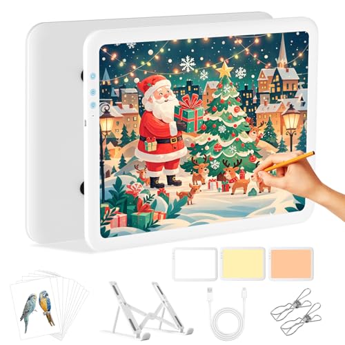 YINGWOND Leuchttisch A4 Wiederaufladbar Ultrahelle Lichtpad mit Ständer diamond painting Zubehör 3 Farbmodi 6 Helligkeitsstufen 3500mAH Batterie Leuchtplatte für Diamond Painting/Zeichnen/Tattoo von YINGWOND