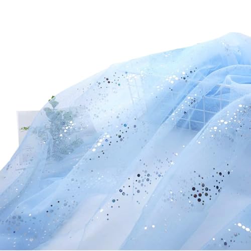 Chiffon-Glitzer-Tüllstoff (mit Kleinen Pailletten), 1/2/3 M Lang, Transparenter Tüll-Paillettenstoff For Nähen, For Selbstgemachte Hochzeitskleid-Dekoration, Tischdecke(Sky Blue,160cm x 1m) von YINLUCK