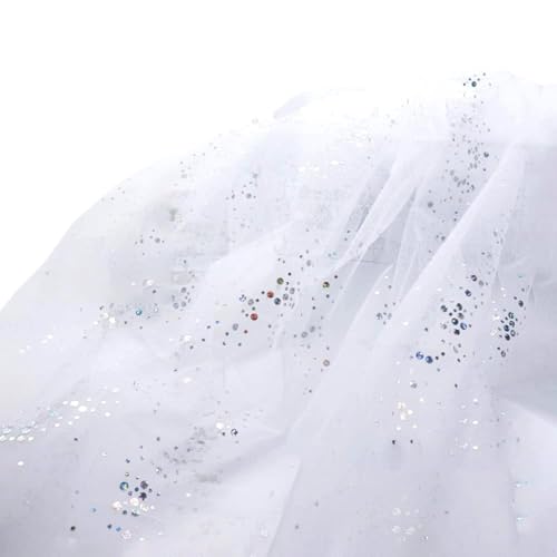 Chiffon-Glitzer-Tüllstoff (mit Kleinen Pailletten), 1/2/3 M Lang, Transparenter Tüll-Paillettenstoff For Nähen, For Selbstgemachte Hochzeitskleid-Dekoration, Tischdecke(White,160cm x 1m) von YINLUCK