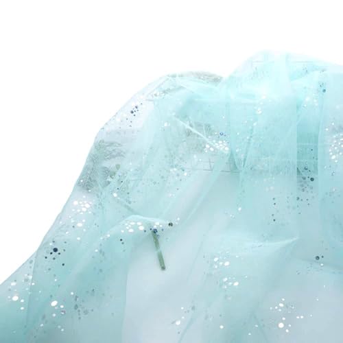 Glitzer-Tüllstoff, 1/2/3 M Langer Chiffon-Tüllstoff (mit Kleinen Pailletten), Durchsichtiger Stoff For DIY-Hochzeitskleid/Halbrockkleid/Tischdecken(Mint green,160cm x 1m) von YINLUCK