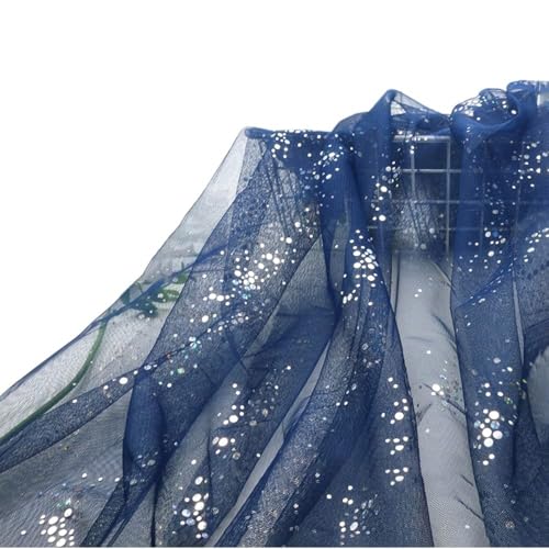 Glitzer-Tüllstoff, 1/2/3 M Langer Chiffon-Tüllstoff (mit Kleinen Pailletten), Durchsichtiger Stoff For DIY-Hochzeitskleid/Halbrockkleid/Tischdecken(Navy Blue,160cm x 2m) von YINLUCK