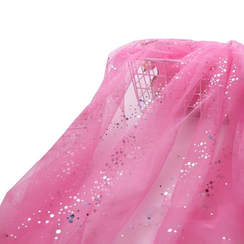 Glitzer-Tüllstoff, 1/2/3 M Langer Chiffon-Tüllstoff (mit Kleinen Pailletten), Durchsichtiger Stoff For DIY-Hochzeitskleid/Halbrockkleid/Tischdecken(Pink#2,160cm x 1m) von YINLUCK