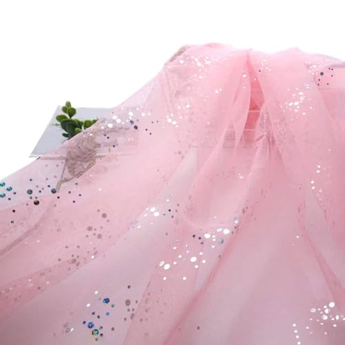 Glitzer-Tüllstoff, 1/2/3 M Langer Chiffon-Tüllstoff (mit Kleinen Pailletten), Durchsichtiger Stoff For DIY-Hochzeitskleid/Halbrockkleid/Tischdecken(Pink#5,160cm x 1m) von YINLUCK