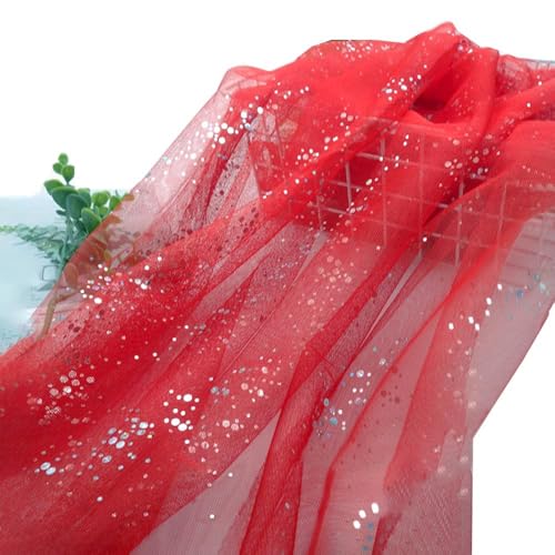 Glitzer-Tüllstoff, 1/2/3 M Langer Chiffon-Tüllstoff (mit Kleinen Pailletten), Durchsichtiger Stoff For DIY-Hochzeitskleid/Halbrockkleid/Tischdecken(Red,160cm x 3m) von YINLUCK