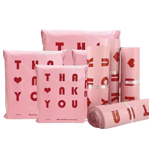 YINLUCK 20 Rosa Kunststoff-Kuriertaschen Bedruckt Mit Thank You Verpackungstaschen Verdickte Selbstdichtende wasserdichte Versandtaschen(17x30cm 20pcs) von YINLUCK