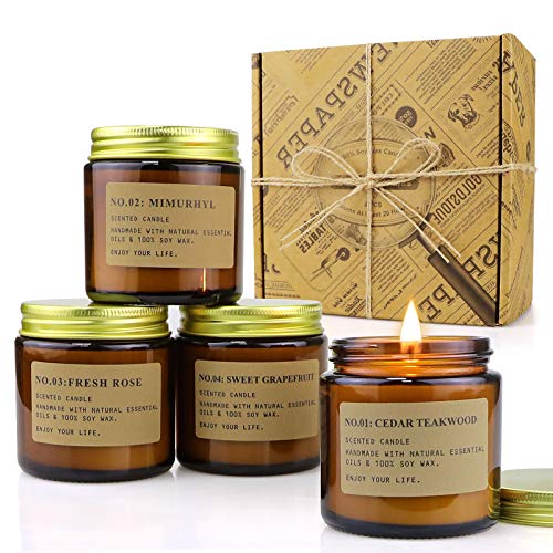 Duftkerzen im Glas 4 Stück Set Rose Teakholz und Teak Tabak Kerzen für Raumduft 400g Natürlich Sojawachs Entspannende Aromatherapie Kerzen Geschenkset für Frauen Mutter Weihnachtsgeschenke Neujahr von YINUO LIGHT