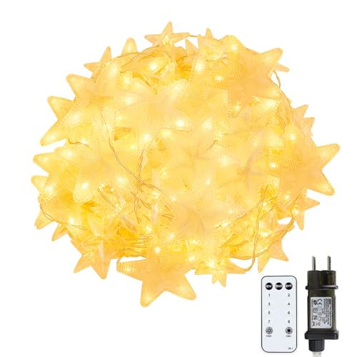 YINUO LIGHT Lichterkette Sterne, 2mx1.5m 8 Modi Lichtervorhang 144 LEDs, Fernbedienung 80 Sterne IP44 Wasserdicht Weihnachtsbeleuchtung Sternvorhang für Zimmer Fenster Weihnachts Außen Warmweiß von YINUO LIGHT