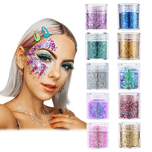 Glitzer Gesicht 10 Stück Glitzer Basteln Body Glitter Glitzer Schminke für Gesicht Nägel Augen Haare Musik Festival Masquerade Halloween Party DIY von YINVA