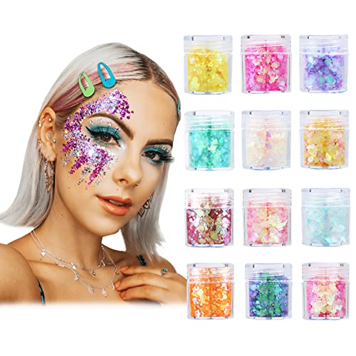 Glitzer Gesicht 12 Stück Glitzer Basteln Body Glitter Glitzer Schminke für Gesicht Nägel Augen Haare Musik Festival Masquerade Halloween Party DIY Design von YINVA