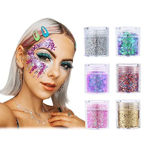 Glitzer Gesicht 6 Stück Glitzer Basteln Body Glitter Glitzer Schminke für Gesicht Nägel Augen Haare Musik Festival Masquerade Halloween Party DIY-Design von YINVA