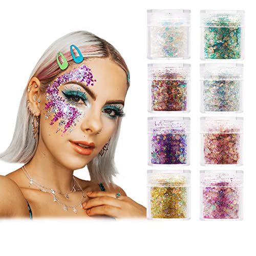 Glitzer Gesicht 8 Stück Glitzer Basteln Body Glitter Glitzer Schminke für Gesicht Nägel Augen Haare Musik Festival Masquerade Party DIY-Design von YINVA