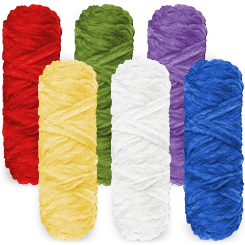 YINVA Chenille Wolle zum Häkeln 600g(6 Farben×100g) Chenille Wolle Flauschige Wolle Velvet Weiche Plüschwolle Häkelwolle für Anfänger Dicke Wolle zum Häkeln-Multicolor von YINVA