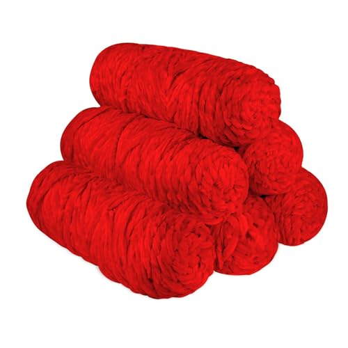 YINVA Chenille Wolle zum Häkeln 600g(6pcs×100g) Chenille Wolle Flauschige Wolle Velvet Weiche Plüschwolle Häkelwolle für Anfänger Dicke Wolle Zum Stricken-Rot von YINVA