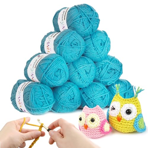 YINVA Häkelgarn 10 Farben x 25g Acryl Wolle Zum Häkeln Blau Wolle Zum Stricken Häkelwolle für Anfänger Crochet Yarn für Häkeln Stricken und Handwerk-Blau von YINVA