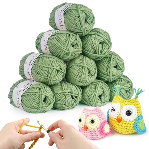 YINVA Häkelgarn 10 Pcs x 25g Acryl Wolle Zum Häkeln Babygrün Wolle Zum Stricken Häkelwolle für Anfänger Crochet Yarn für Häkeln Stricken und Handwerk-Babygrün von YINVA