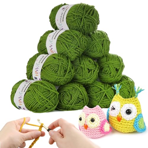 YINVA Häkelgarn 10 Pcs x 25g Acryl Wolle Zum Häkeln Grün Wolle Zum Stricken Häkelwolle für Anfänger Crochet Yarn für Häkeln Stricken und Handwerk-Grün von YINVA