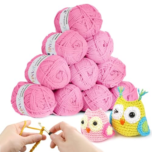 YINVA Häkelgarn 10 Pcs x 25g Acryl Wolle Zum Häkeln Rosa Wolle Zum Stricken Häkelwolle für Anfänger Crochet Yarn für Häkeln Stricken und Handwerk-Rosa von YINVA