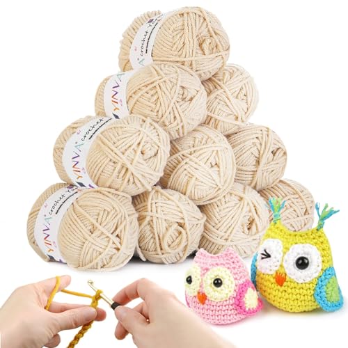 YINVA Häkelgarn 10Pcs x 25g Acryl Wolle Zum Häkeln Creme Wolle Zum Stricken Häkelwolle für Anfänger Crochet Yarn für Häkeln Stricken und Handwerk-Creme von YINVA