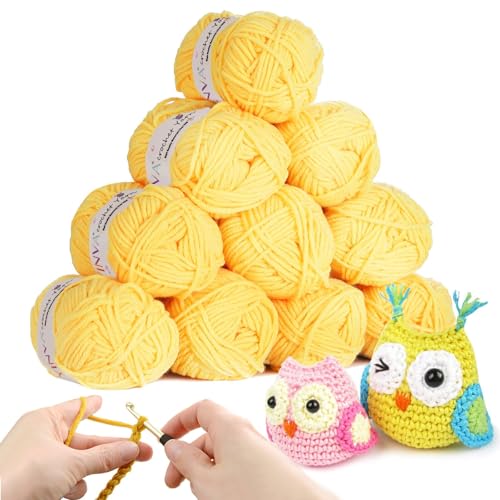 YINVA Häkelgarn 10Pcs x 25g Acryl Wolle Zum Häkeln Gelb Wolle Zum Stricken Häkelwolle für Anfänger Crochet Yarn für Häkeln Stricken und Handwerk-Gelb von YINVA