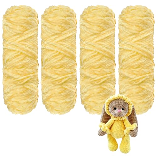 YINVA Wolle Zum Häkeln 400g(4pcs×100g) Flauschige Wolle Velvet Babywolle Weiche Plüschwolle Häkelwolle für Anfänger Dicke Wolle Zum Stricken-Gelb von YINVA