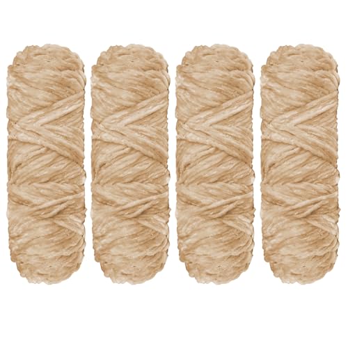 YINVA Chenille Wolle zum Häkeln 400g(4pcs×100g) Chenille Wolle Flauschige Wolle Velvet Weiche Plüschwolle Häkelwolle für Anfänger Dicke Wolle Zum Stricken-Beige Kamel von YINVA